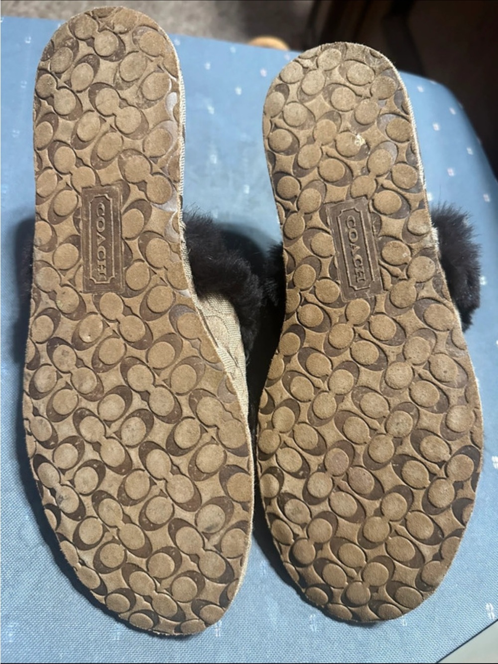 Coach Brown & Beige Logo Pom-Pom Slide slippers - Picture 3 of 4